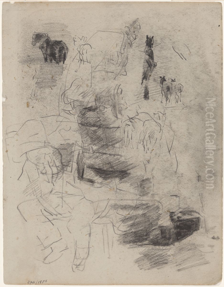 Paarden en zittende man Oil Painting by James Ensor