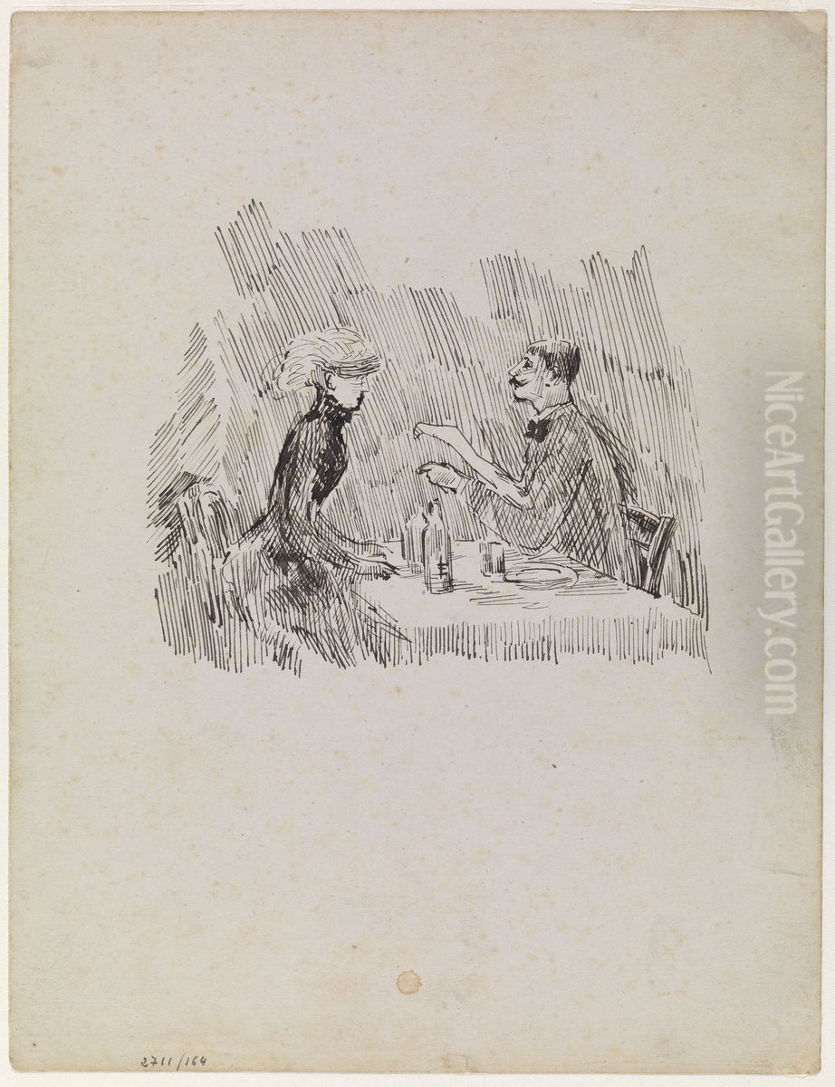 Heer en dame aan tafel Oil Painting by James Ensor