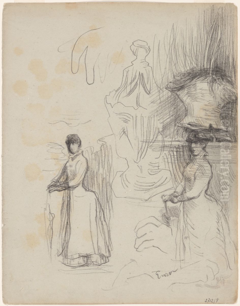 3 studies van een dame met parasol Oil Painting by James Ensor