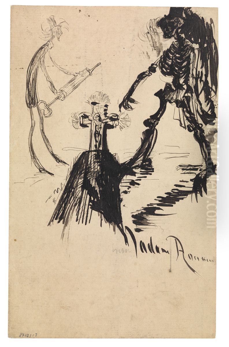 Der Tod und der Arzt beim Grabstein Oil Painting by James Ensor