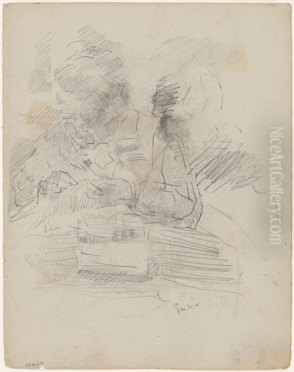 Vrouw met naaiwerk Oil Painting by James Ensor