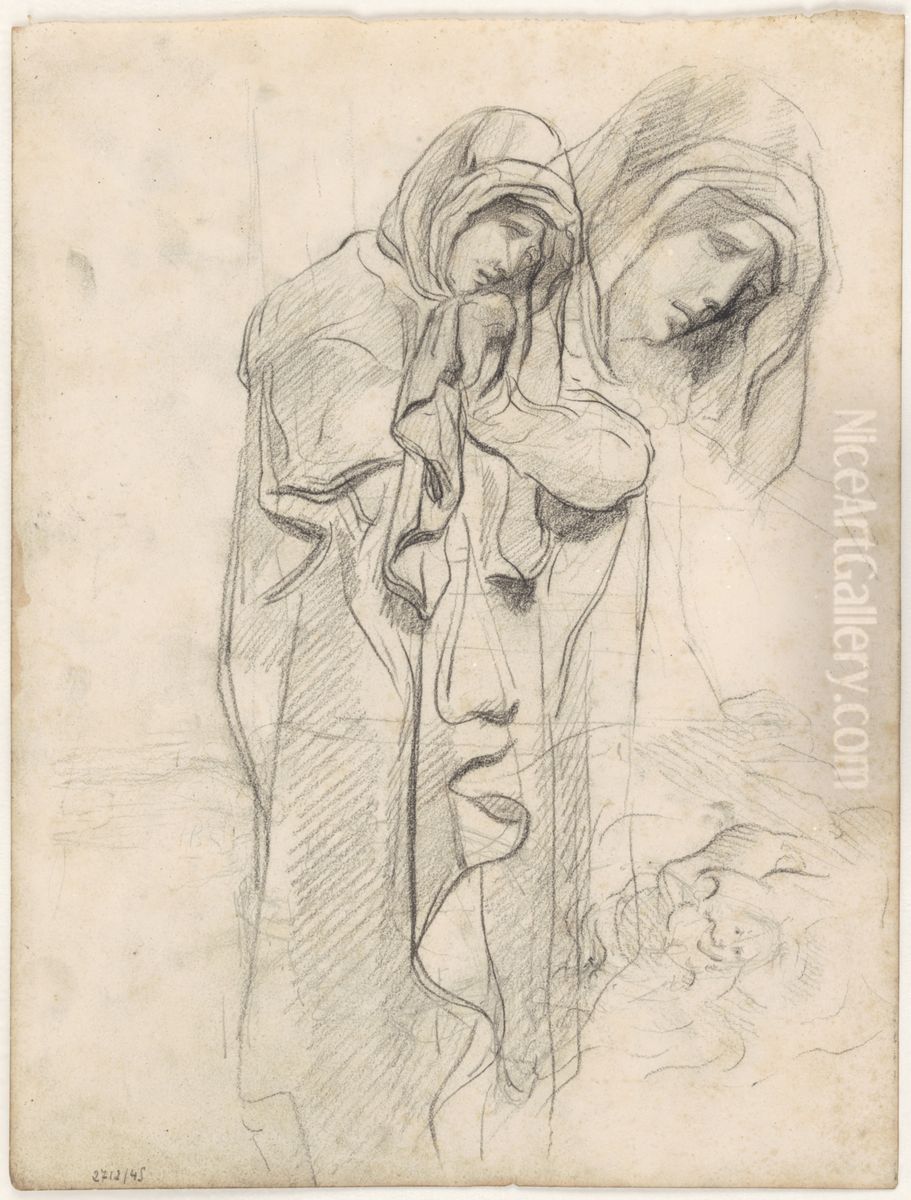 Treurende vrouw en leeuwenkop Oil Painting by James Ensor