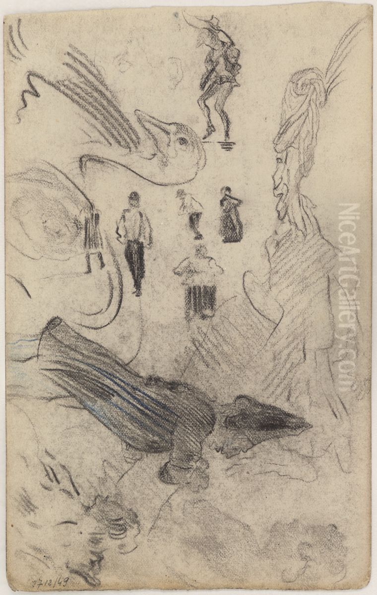 Silhouettes and grotesque figures Oil Painting by James Ensor