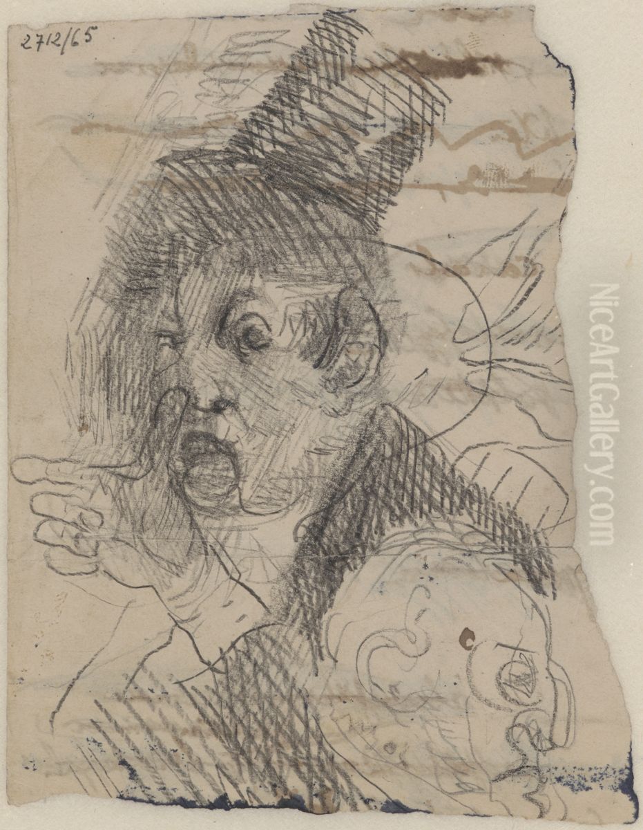 Twee koppen en een hand Oil Painting by James Ensor