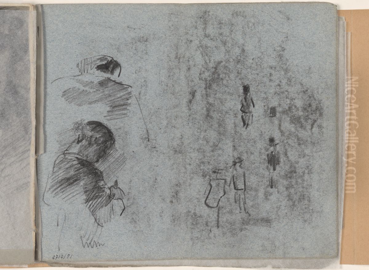 Silhouetten en 2 figuren op de rug gezien Oil Painting by James Ensor