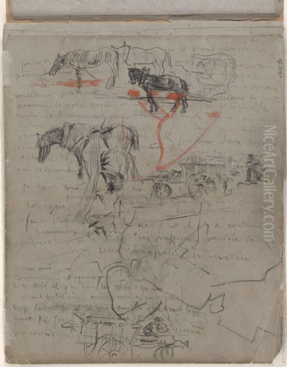 Paarden en tekst Oil Painting by James Ensor