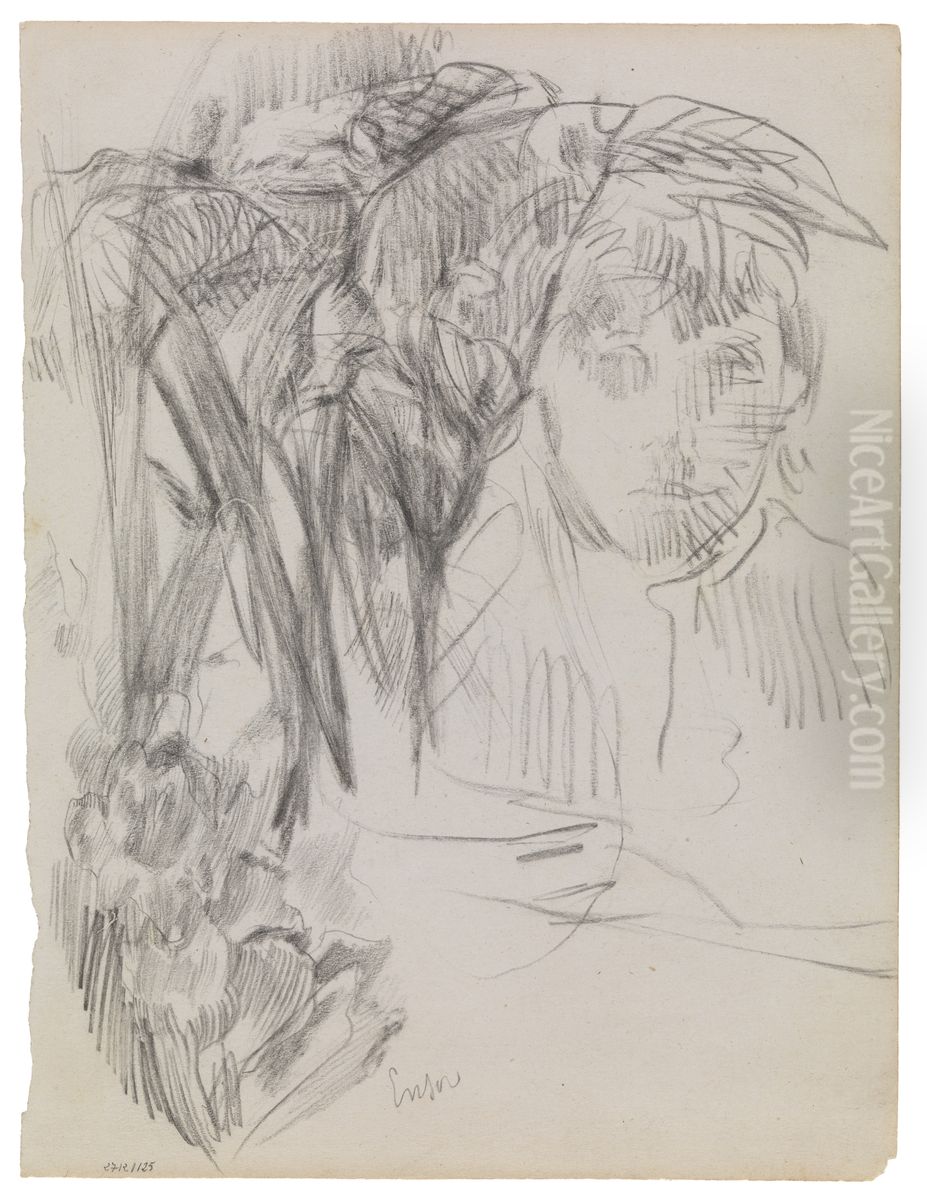 Meisje met wipneus (?) en Arondskelken Oil Painting by James Ensor