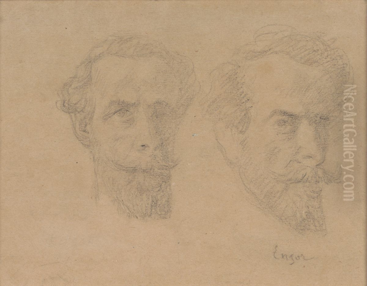 Double Self Portrait Oil Painting by James Ensor