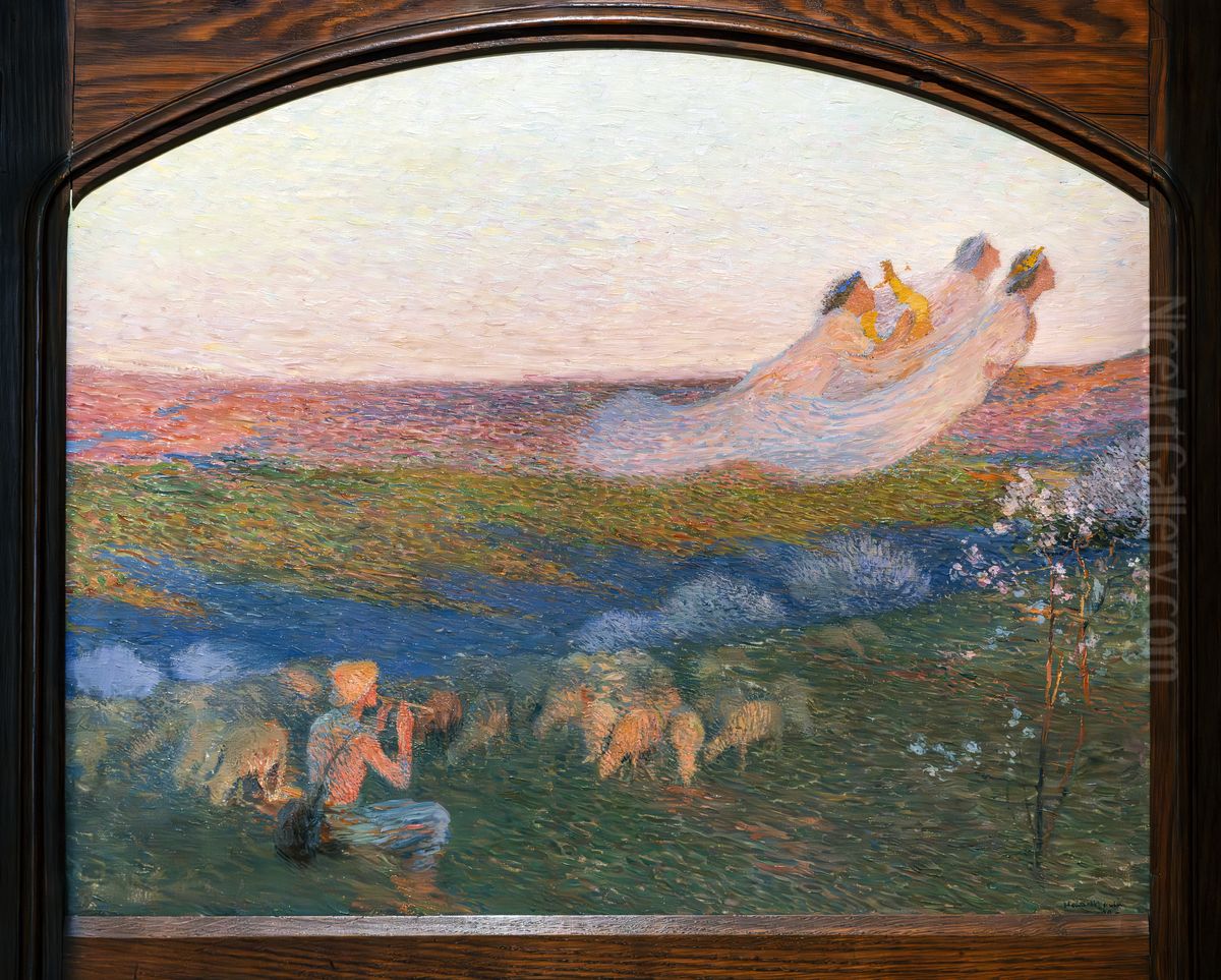 Berger et ses trois muses Oil Painting by Henri-Jean Guillaume Martin