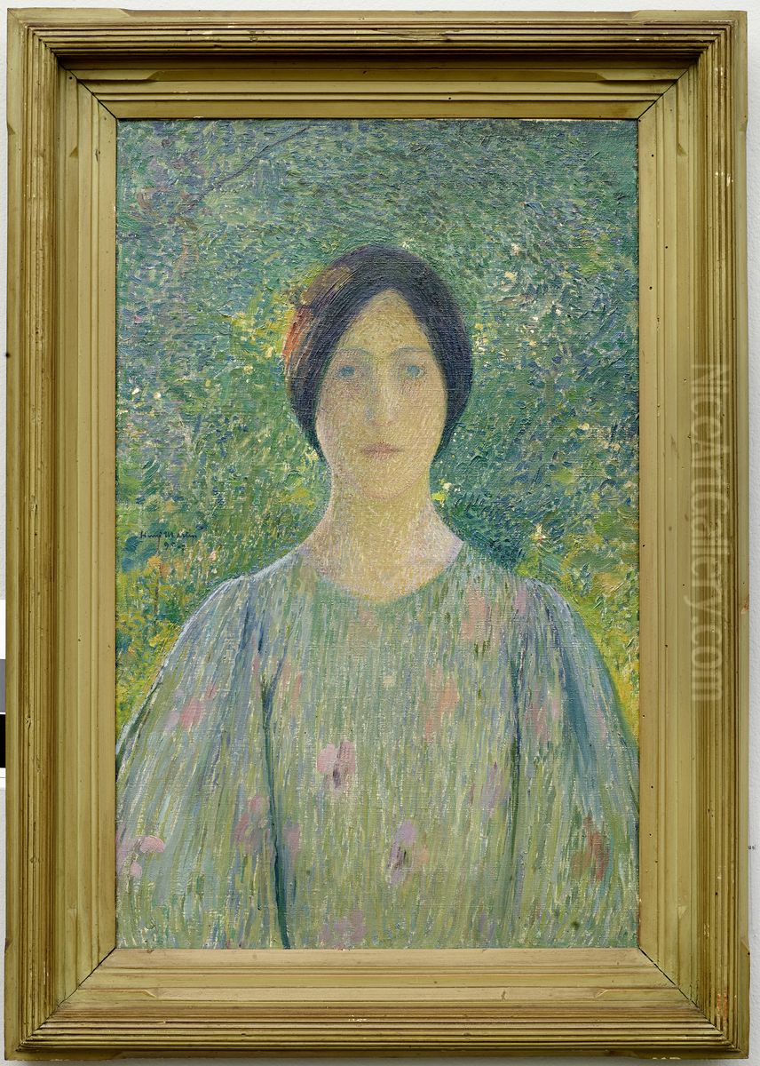 Jeune femme a la robe fleurie Oil Painting by Henri-Jean Guillaume Martin