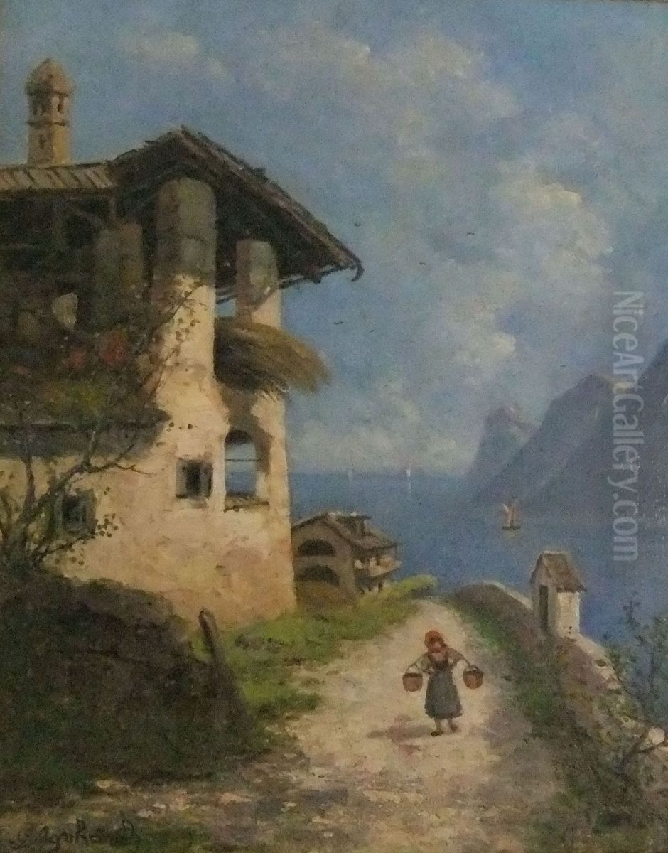 Water bearer at Lake Garda Oil Painting by Gabriele Maria Deininger-Arnhard