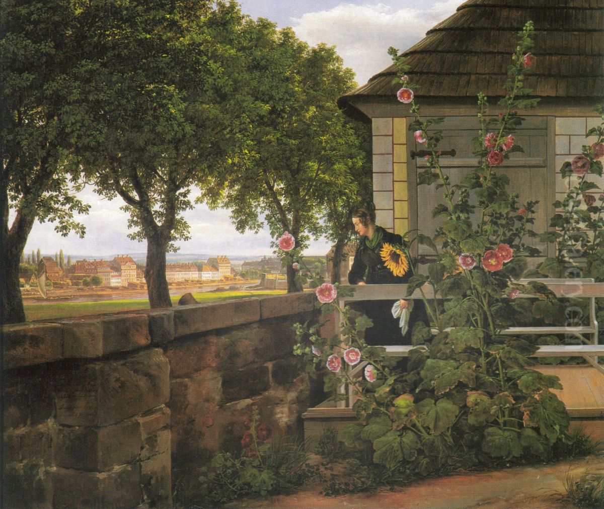 Julie Vogel in her Garden in Dresden Oil Painting by Johan Wilhelm Ludwig Dahl