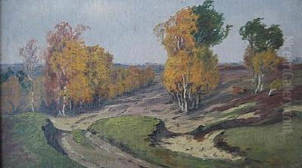 Birken im Herbst Oil Painting by Louise Droste-Roggemann