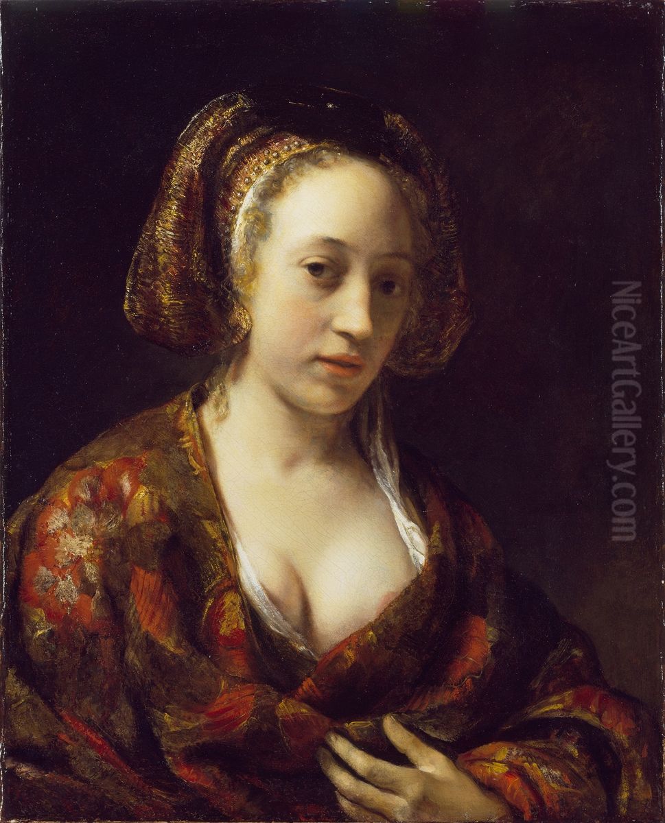 Young woman in a brocade gown Oil Painting by Willem Drost