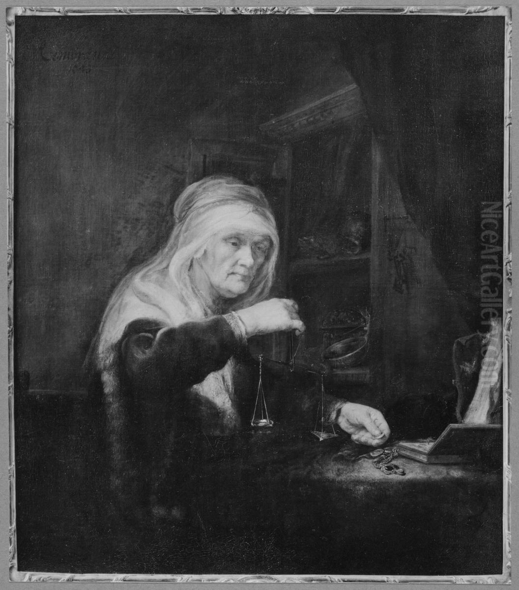 A Woman weighing Gold Oil Painting by Rembrandt