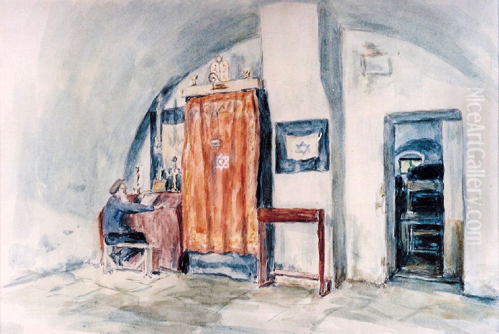 Synagogue in Theresienstadt Oil Painting by Malva Schalek