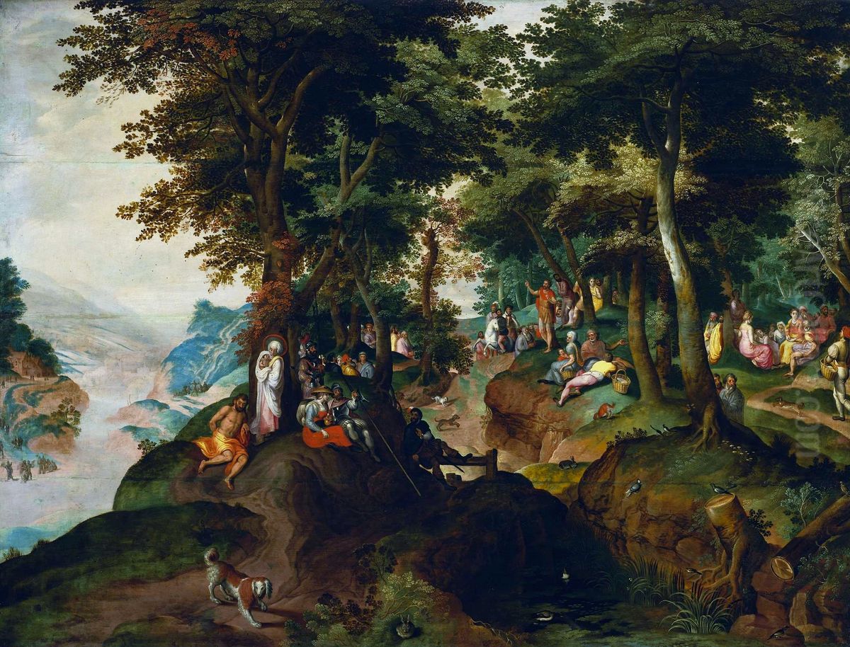 Landscape with St. John preaching. Oil Painting by Gillis Mostaert
