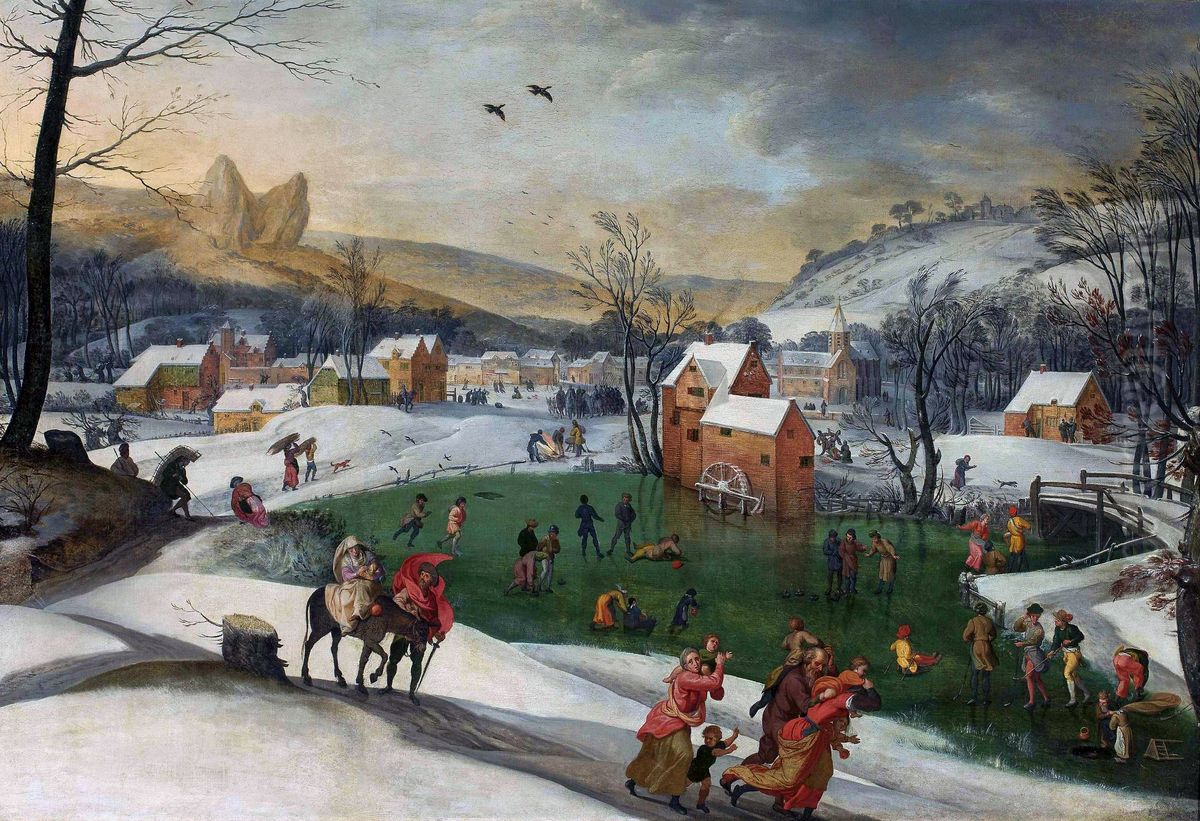 Winter landscape with the flight to Egypt Oil Painting by Jacob Grimmer