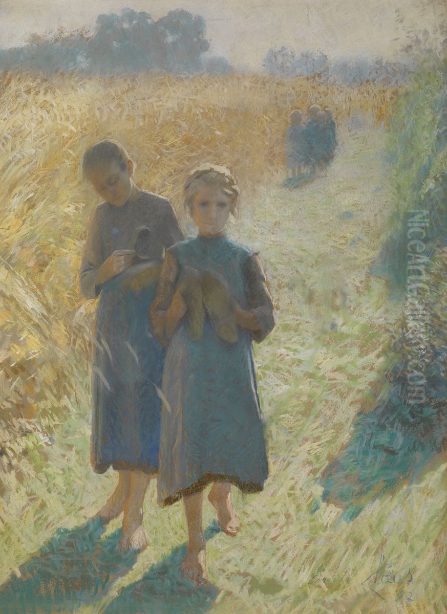 Girls in the field Oil Painting by Emile Claus