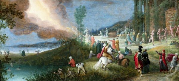 Allegorical composition with offering scene. Oil Painting by Adriaen Van Stalbemt