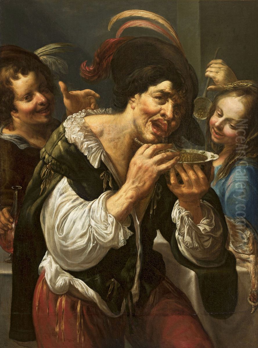 Man eating lentil (Georges prompt \'a la soupe) Oil Painting by Georges Lallemand (see Lallemant)