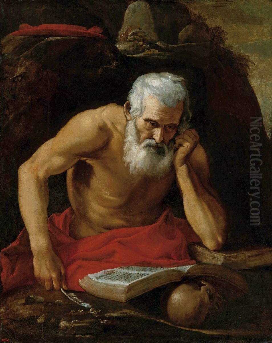 The penitent St. Jerome. Oil Painting by Leonello Spada