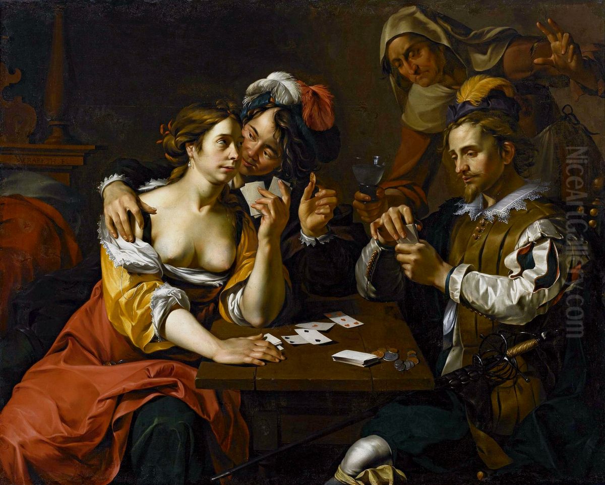 Card players Oil Painting by Wouter Crabeth II