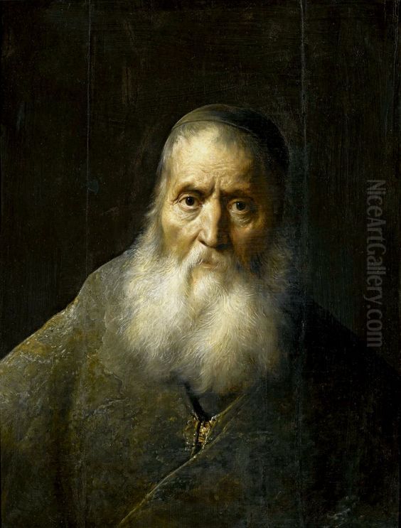 A bearded old man with a skullcap Oil Painting by Jan Lievens