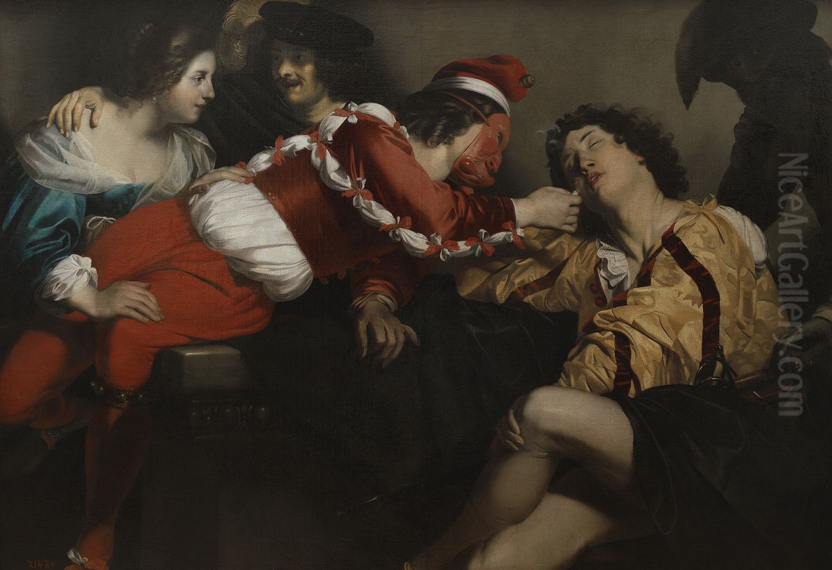 Carnival scene. Oil Painting by Nicolas Regnier
