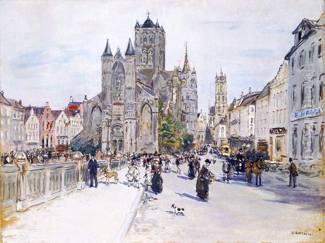 View on Ghent Oil Painting by Jean-Francois Raffaelli
