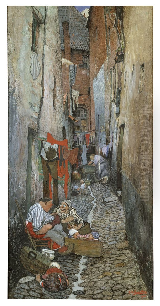 Alley Oil Painting by Jules De Bruycker