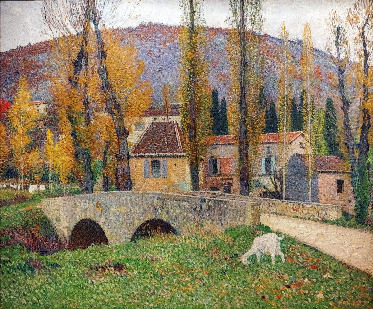 The Labastide-du-Vert Bridge, the white goat Oil Painting by Henri-Jean Guillaume Martin