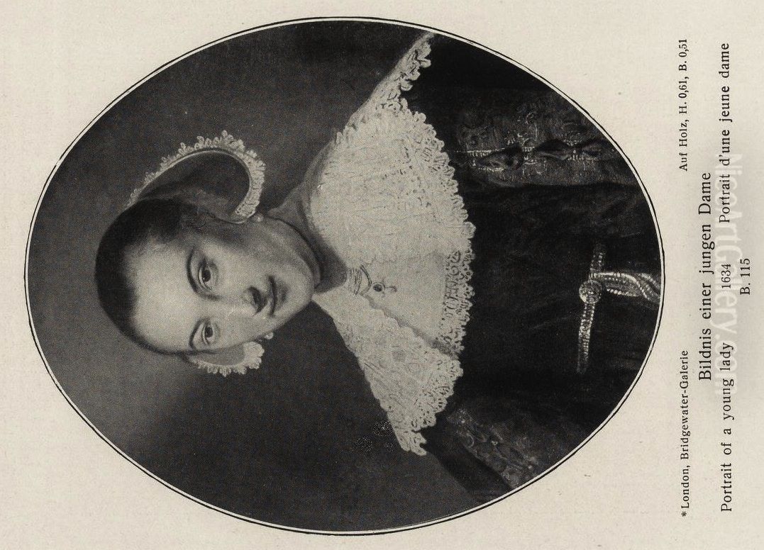 Oval portrait of a young lady aged 18 Oil Painting by Rembrandt