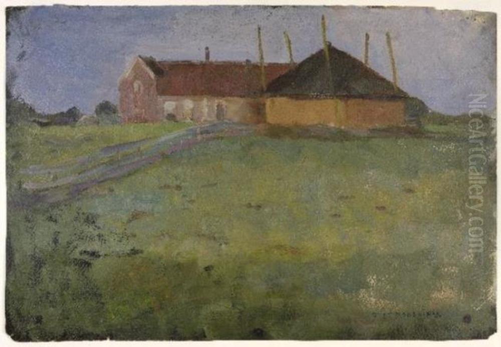 Farmhouse with Haystack Oil Painting by Piet Mondrian
