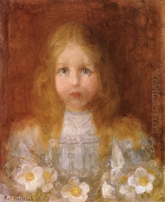 Portrait of a Girl with Flowers Oil Painting by Piet Mondrian