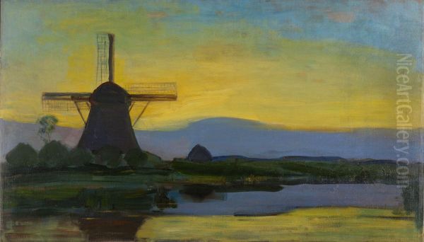 The Oostzijdse Molen by night Oil Painting by Piet Mondrian