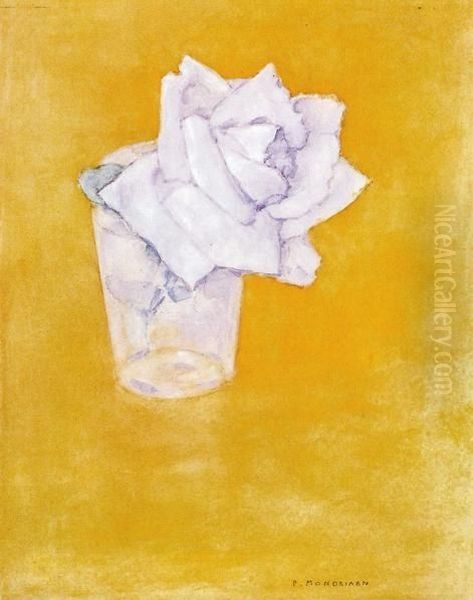 Rose in a glass Oil Painting by Piet Mondrian