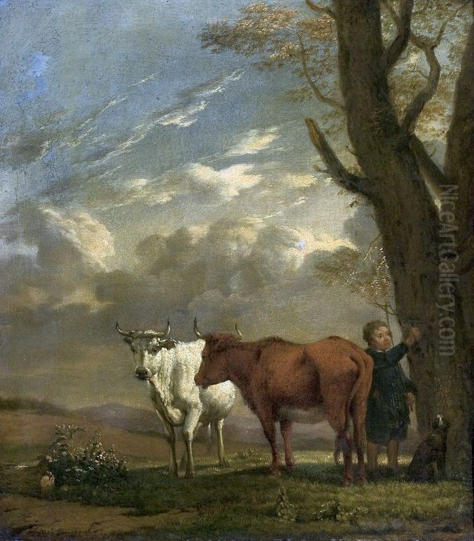 A shepherd with cows. Oil Painting by Paulus Potter