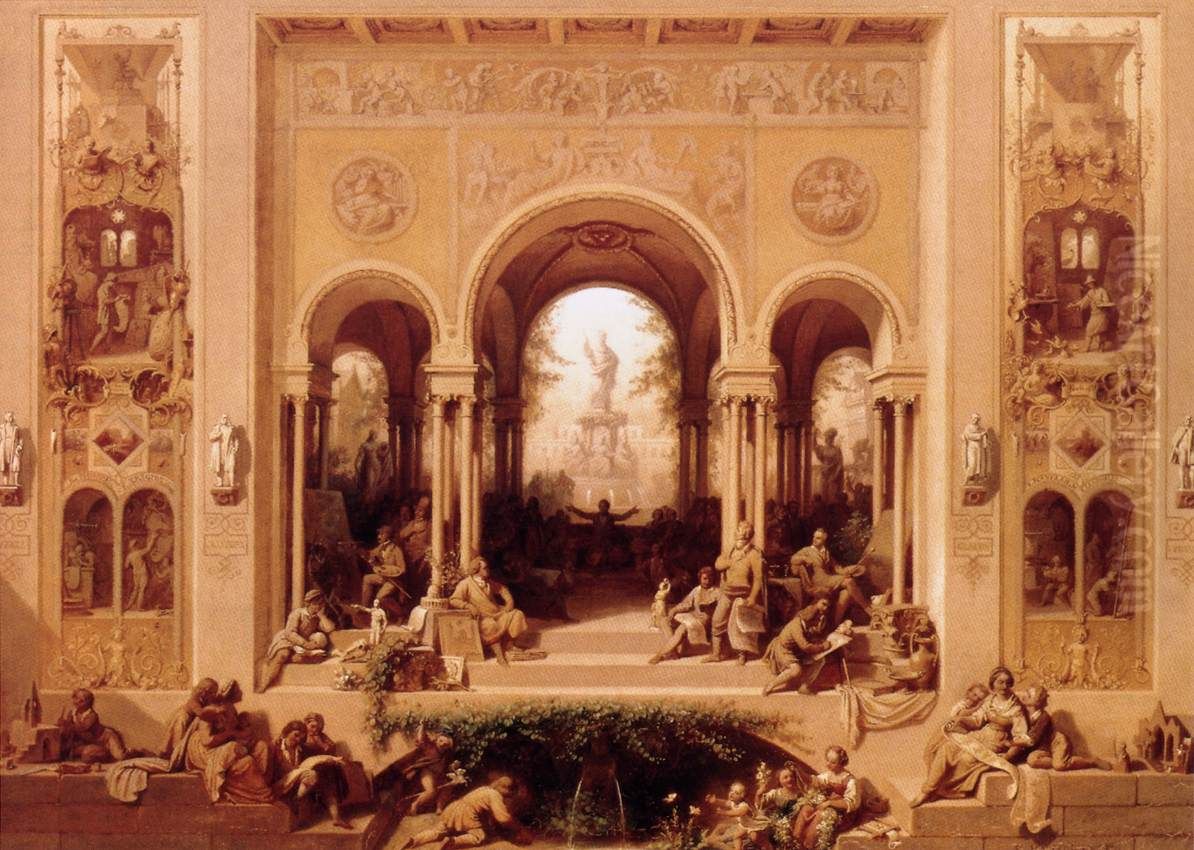 ,,Peter von Cornelius unter seinen Kunstgenossen. Ausser Cornelius bemerkt man auf dem Bilde Klenze, Gartner, Schwanthaler, Rottmann, Peter Hess und Kaulbach (lautKatalog 1895. Oil Painting by Eugen Neureuther