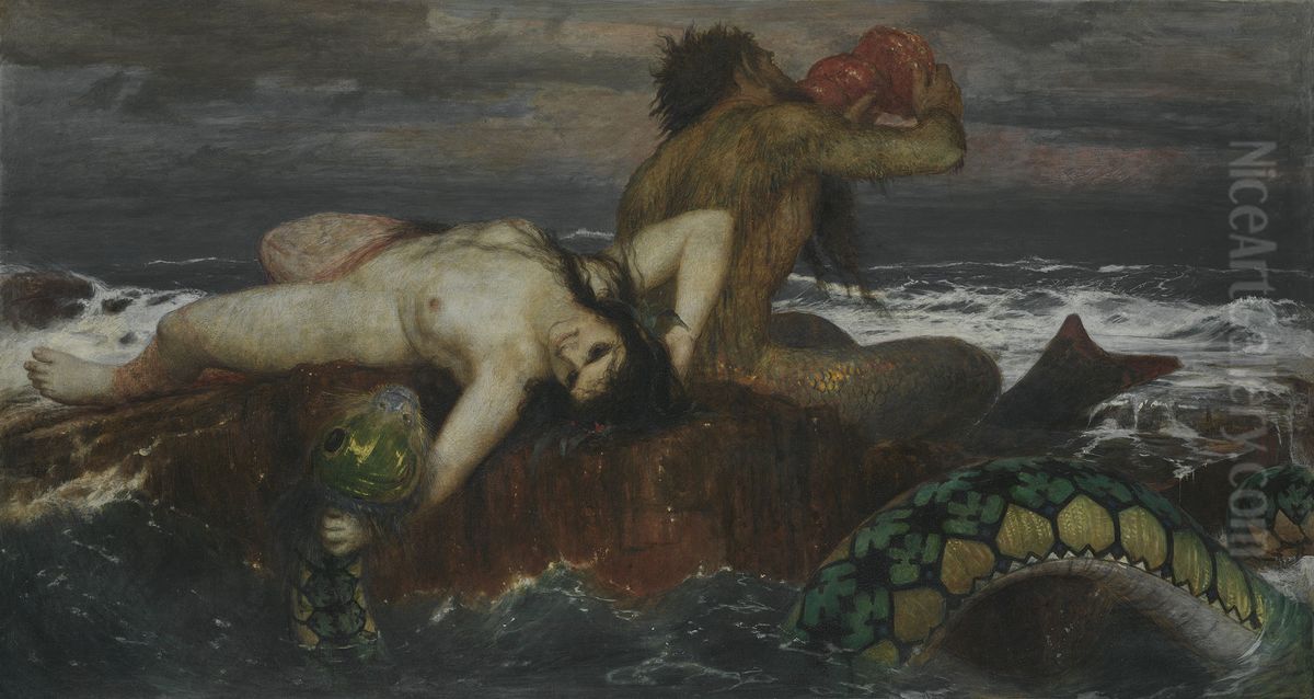 Triton and Nereid Oil Painting by Arnold Bocklin