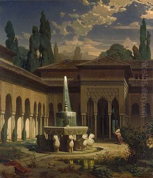 Der Lowenhof der Alhambra Oil Painting by Eduard Gerhardt