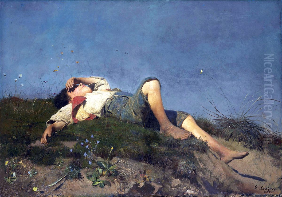 Shepherd boy Oil Painting by Lenbach Franz Von