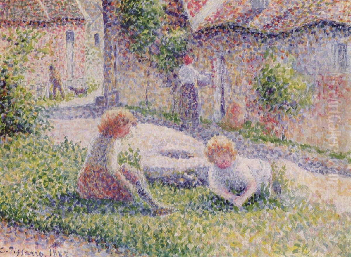 Kinder auf einem Bauernhof Oil Painting by Camille Pissarro