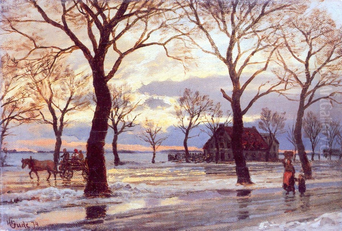 Vinterscene Oil Painting by Hans Gude