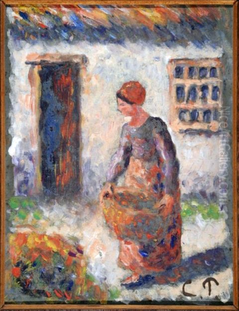 La paysanne a la manne Oil Painting by Camille Pissarro