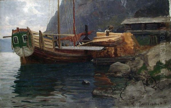 A Sloop from Sogn Oil Painting by Hans Gude