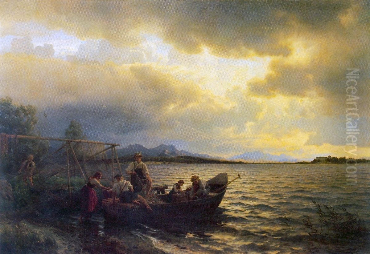 Fra Chiemsee Oil Painting by Hans Gude