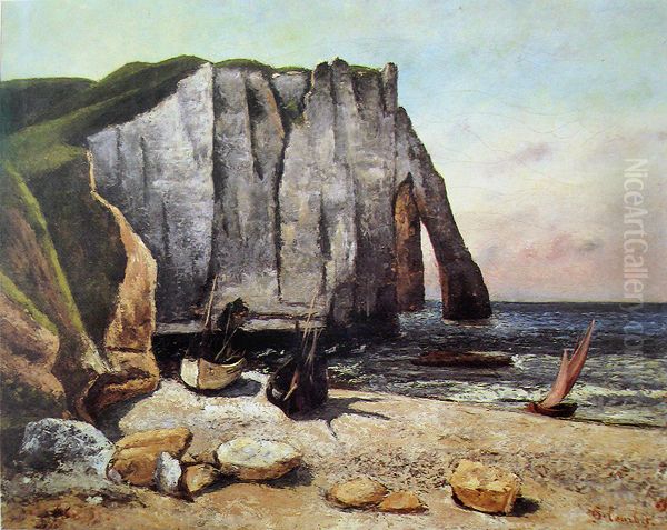 The Cliff at Etretat Oil Painting by Gustave Courbet