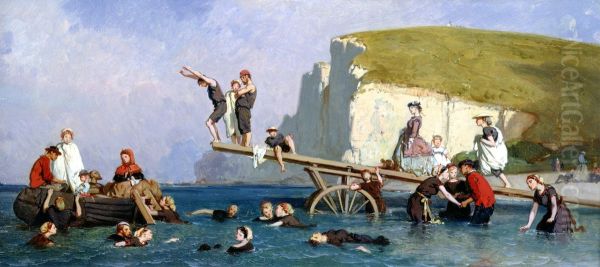 Bathing at Etretat Oil Painting by unknown