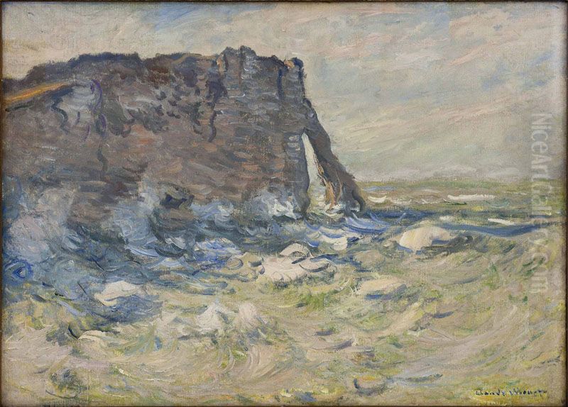 Cliff and Porte d'Aval by Stormy Weather Oil Painting by Claude Oscar Monet
